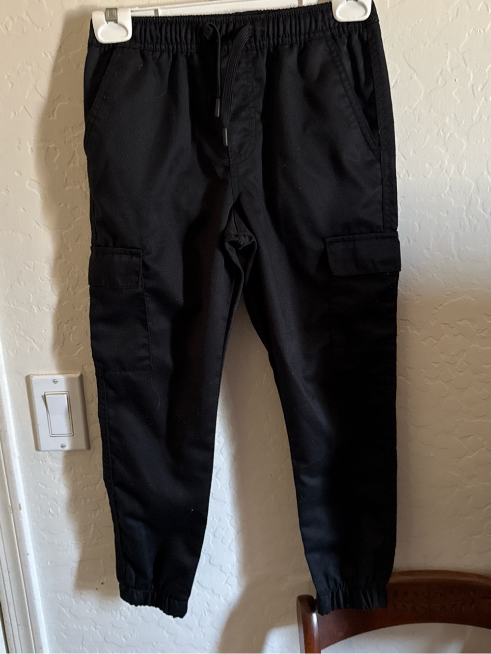 Kids Black Cargo Joggers with Elastic Waist and Cuffs